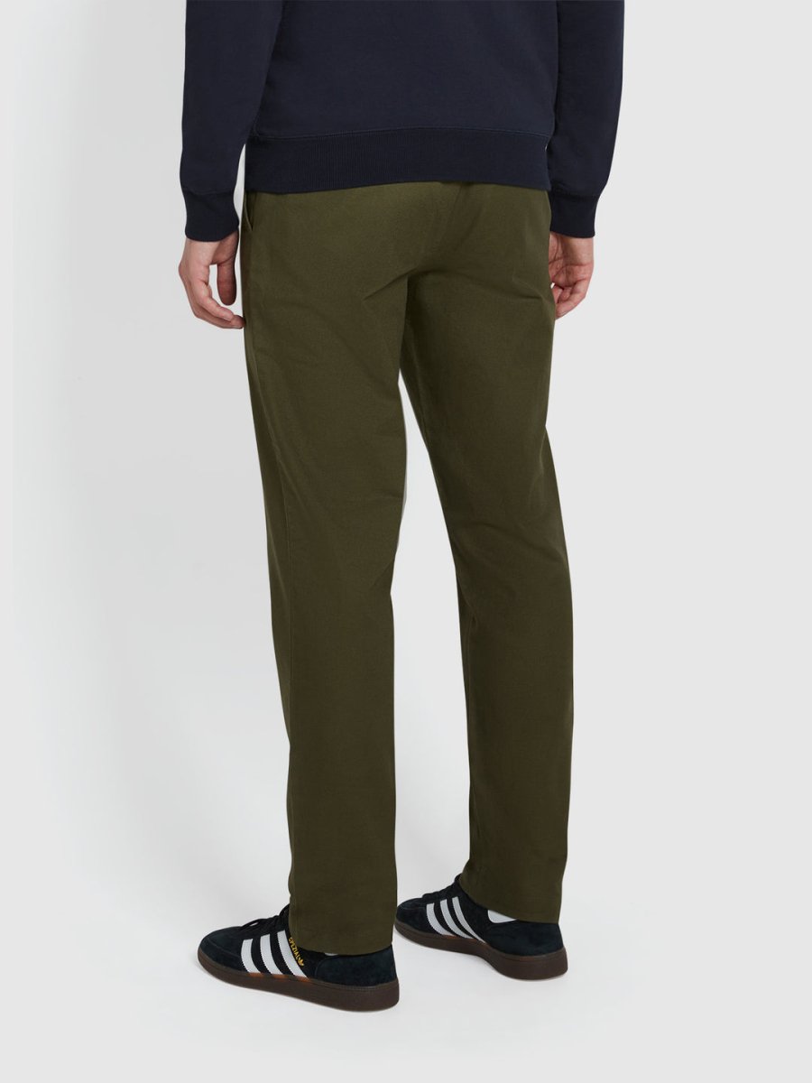 Norwood Regular Fit Cotton Hopsack Trousers In Olive Green - RUTHERFORD & Co