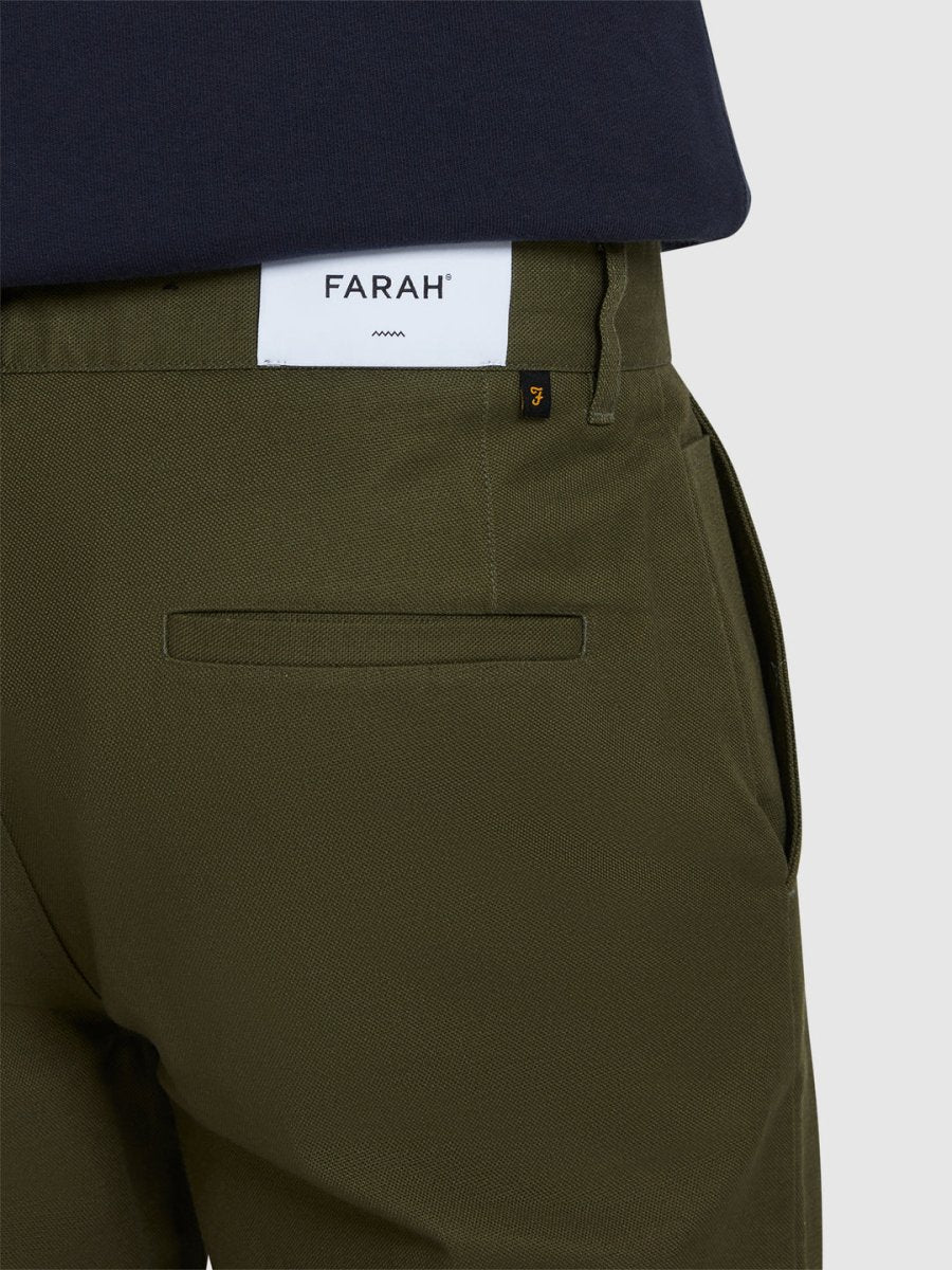 Norwood Regular Fit Cotton Hopsack Trousers In Olive Green - RUTHERFORD & Co