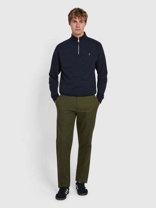 Norwood Regular Fit Cotton Hopsack Trousers In Olive Green - RUTHERFORD & Co