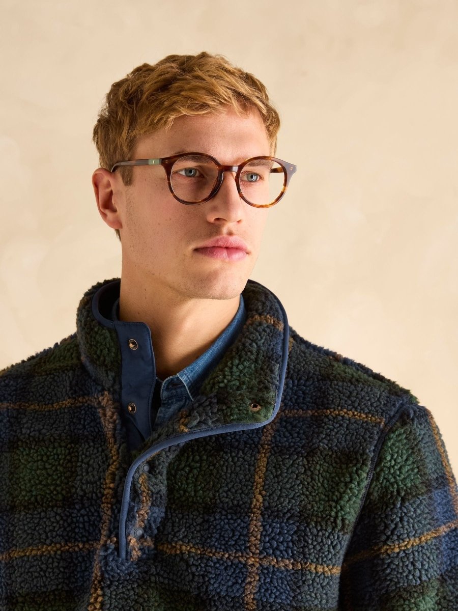 Otis Navy Check Borg Fleece - RUTHERFORD & Co