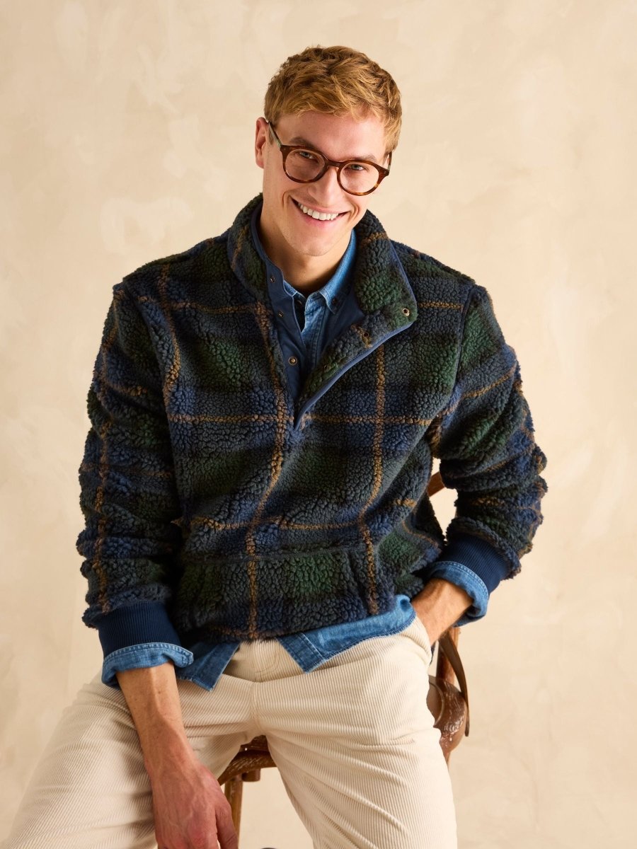 Otis Navy Check Borg Fleece - RUTHERFORD & Co