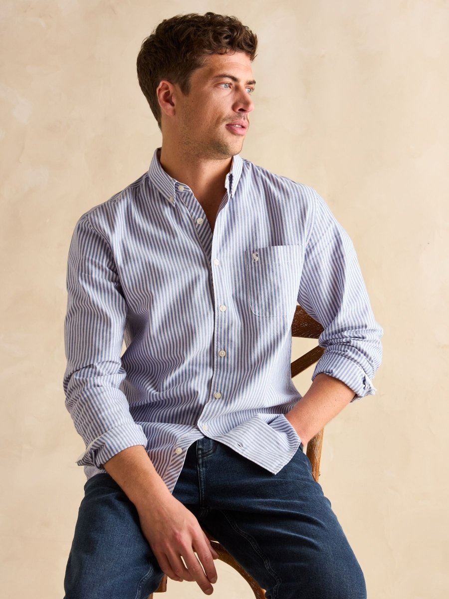 Oxford Blue Stripe Long Sleeve Classic Fit Shirt - RUTHERFORD & Co