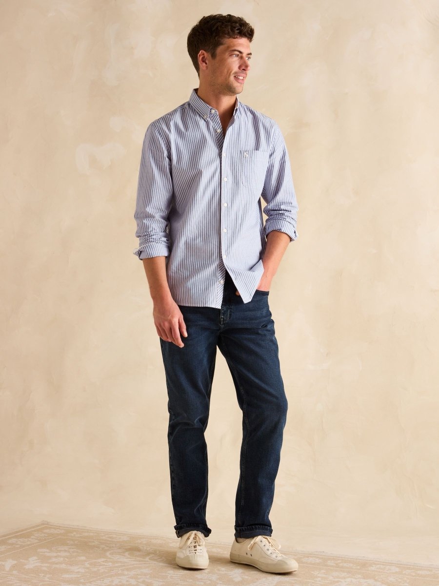 Oxford Blue Stripe Long Sleeve Classic Fit Shirt - RUTHERFORD & Co
