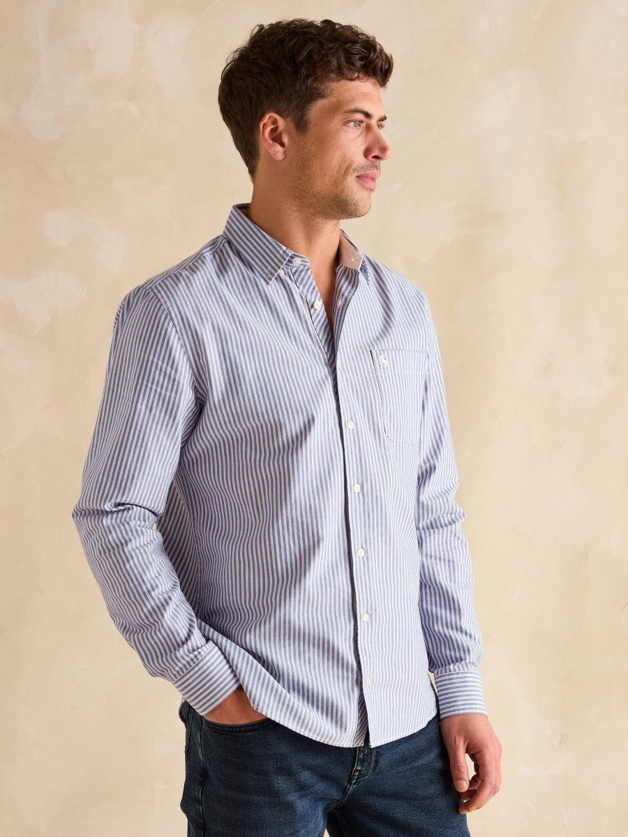 Oxford Blue Stripe Long Sleeve Classic Fit Shirt - RUTHERFORD & Co