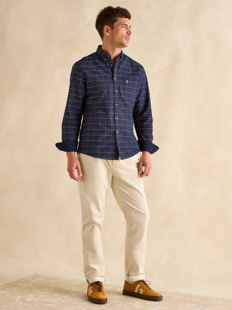 Oxford Navy Check Long Sleeve Classic Fit Shirt - RUTHERFORD & Co