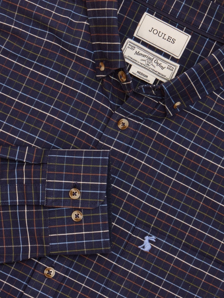 Oxford Navy Check Long Sleeve Classic Fit Shirt - RUTHERFORD & Co