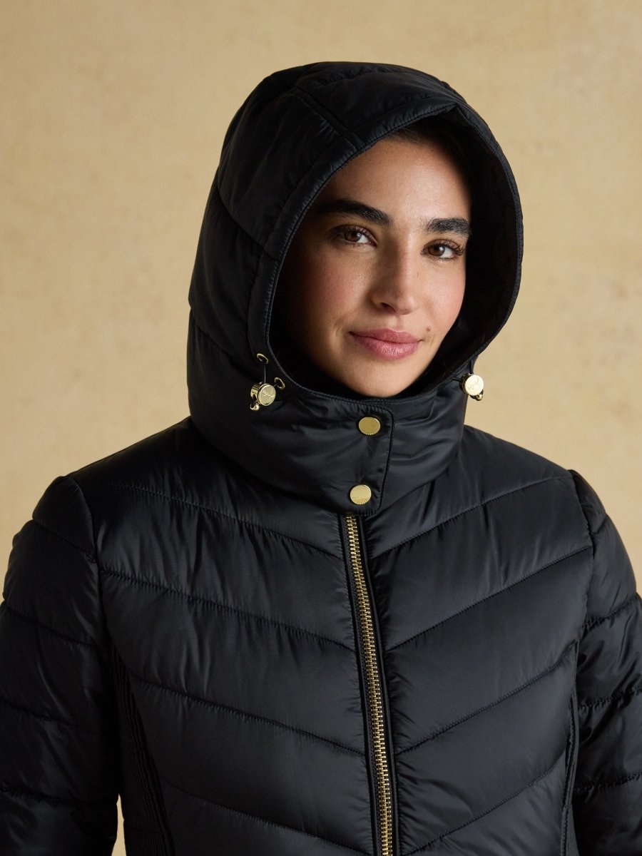Pembury Navy Showerproof Longline Padded Coat with Hood - RUTHERFORD & Co