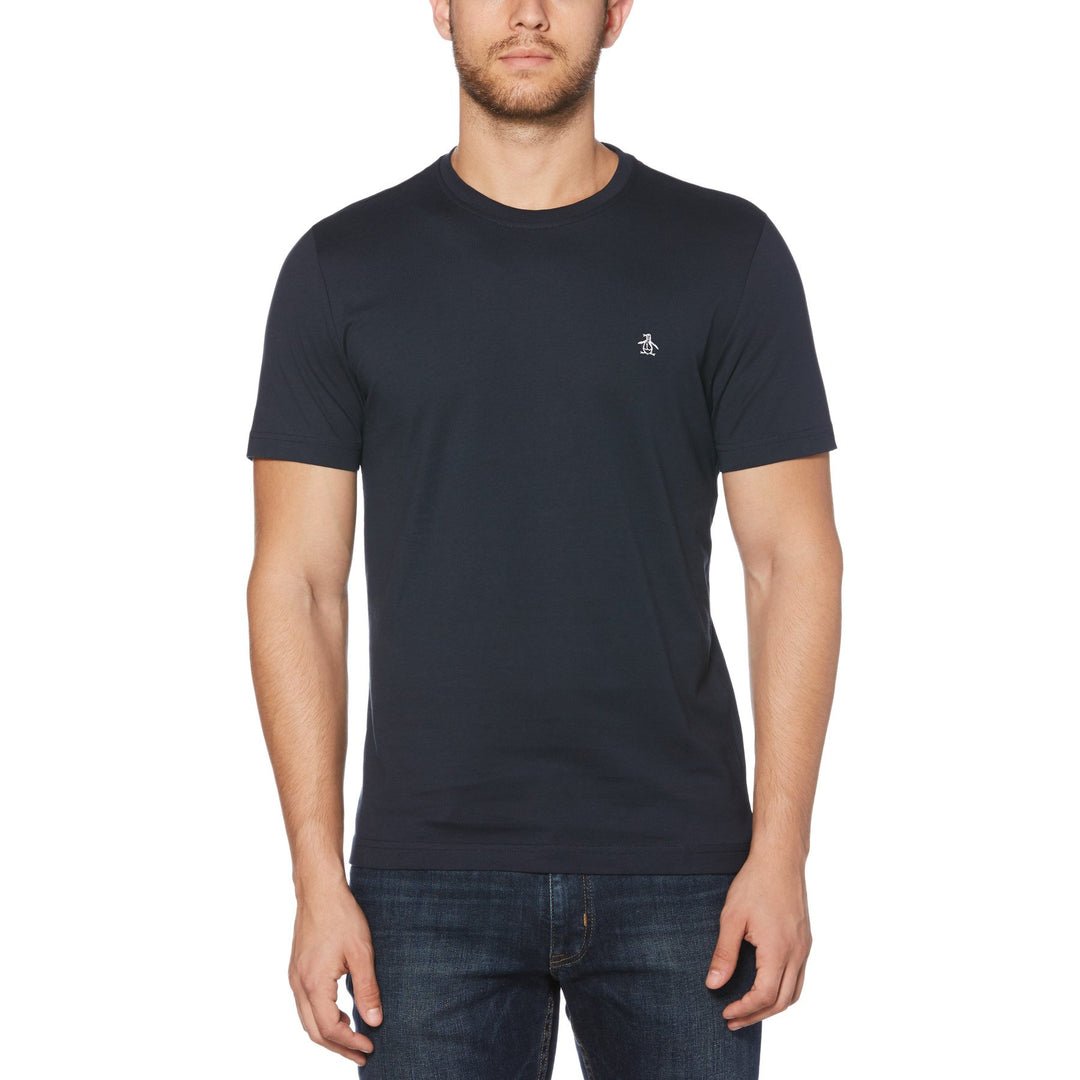 Pin Point Embroidered Logo Organic Cotton T-Shirt In Dark Sapphire - RUTHERFORD & Co