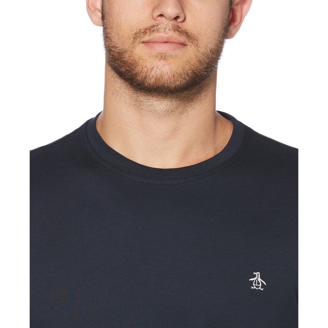 Pin Point Embroidered Logo Organic Cotton T-Shirt In Dark Sapphire - RUTHERFORD & Co