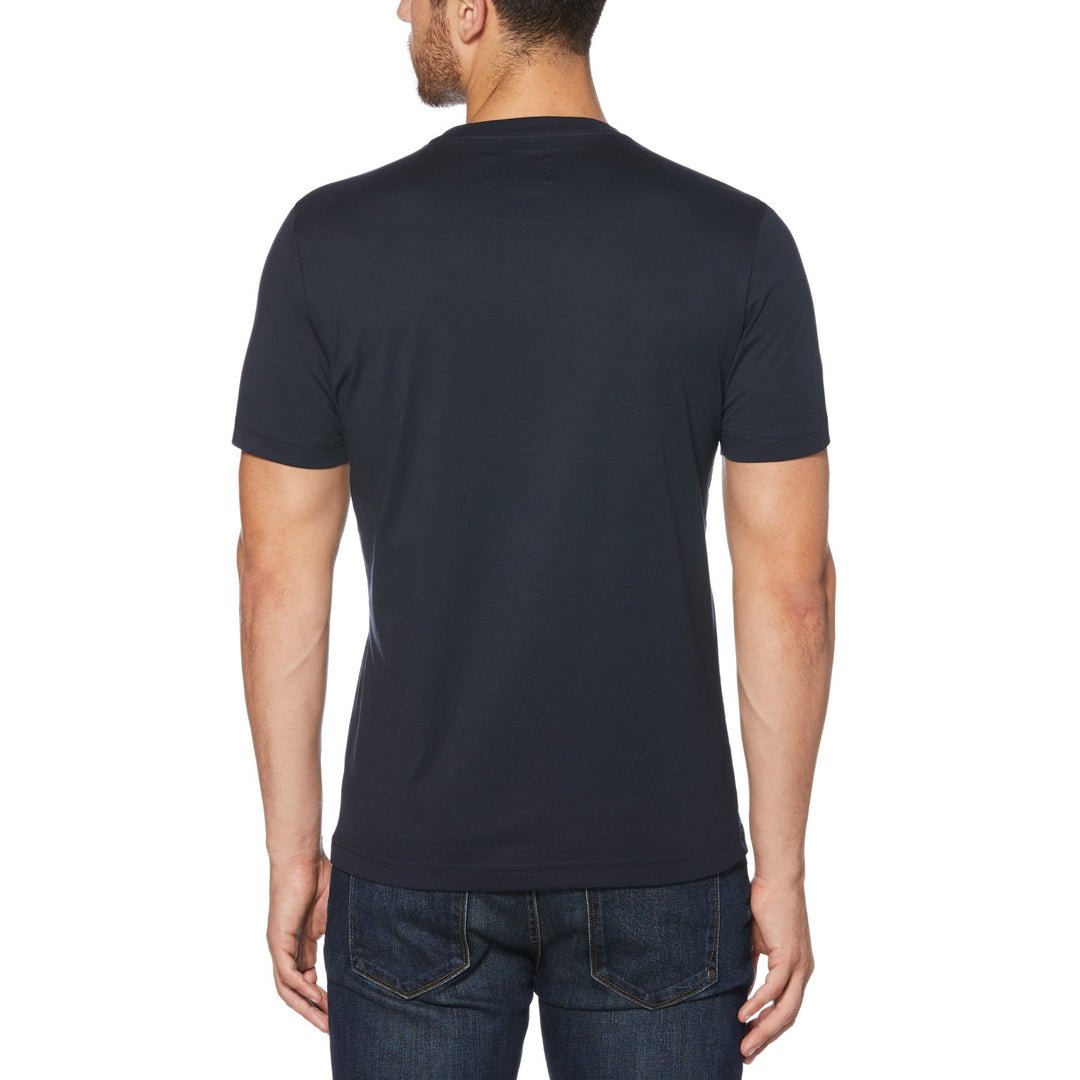 Pin Point Embroidered Logo Organic Cotton T-Shirt In Dark Sapphire - RUTHERFORD & Co