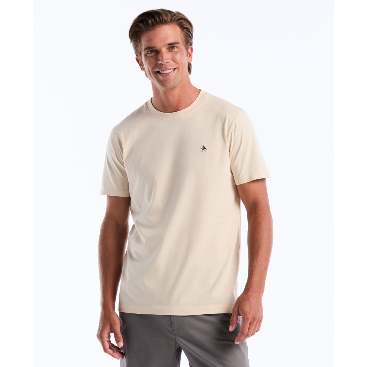 Pin Point Embroidered Logo T-Shirt In Birch - RUTHERFORD & Co