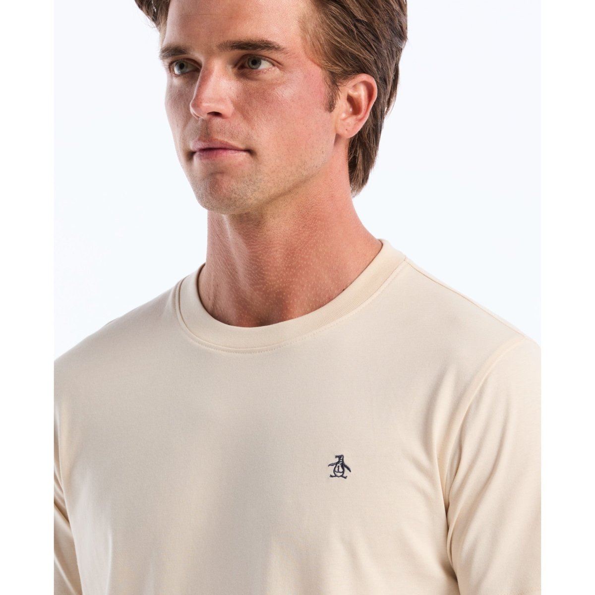 Pin Point Embroidered Logo T-Shirt In Birch - RUTHERFORD & Co