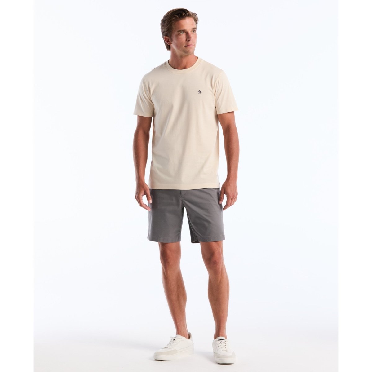 Pin Point Embroidered Logo T-Shirt In Birch - RUTHERFORD & Co
