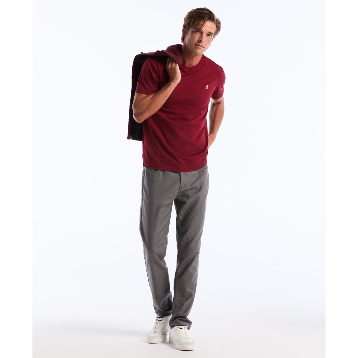 Pin Point Embroidered Logo T-Shirt In Cabernet - RUTHERFORD & Co