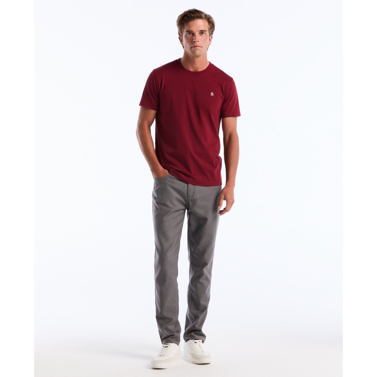 Pin Point Embroidered Logo T-Shirt In Cabernet - RUTHERFORD & Co