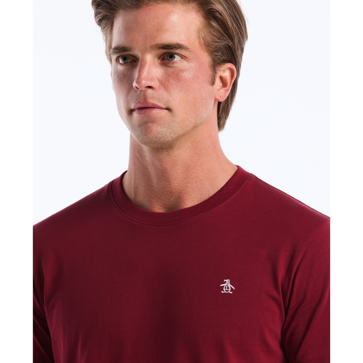 Pin Point Embroidered Logo T-Shirt In Cabernet - RUTHERFORD & Co