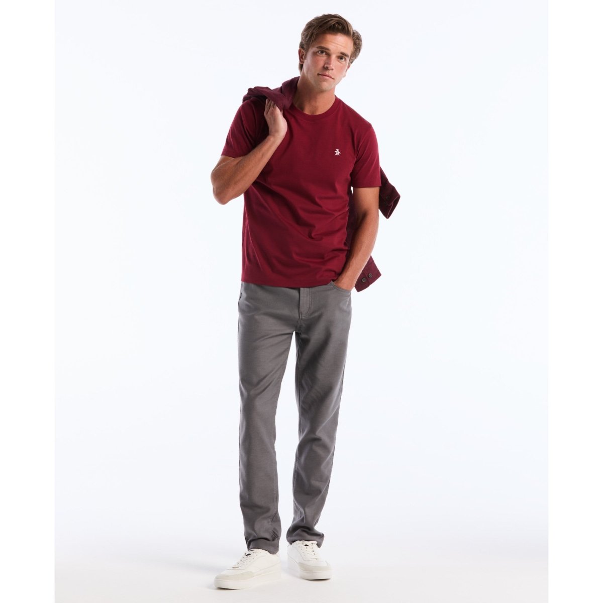 Pin Point Embroidered Logo T-Shirt In Cabernet - RUTHERFORD & Co