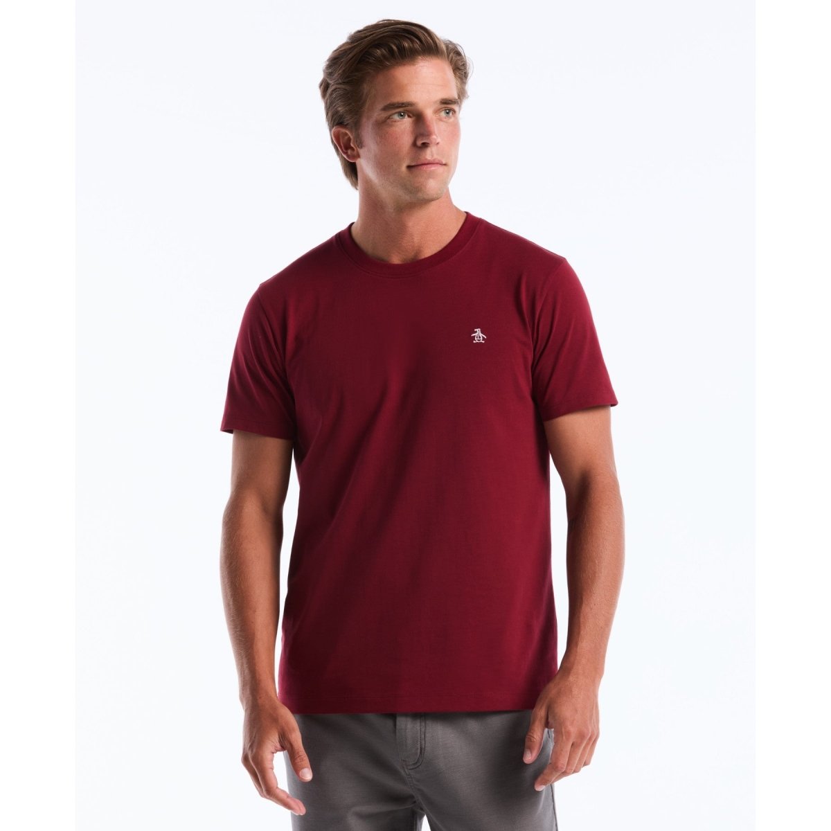 Pin Point Embroidered Logo T-Shirt In Cabernet - RUTHERFORD & Co