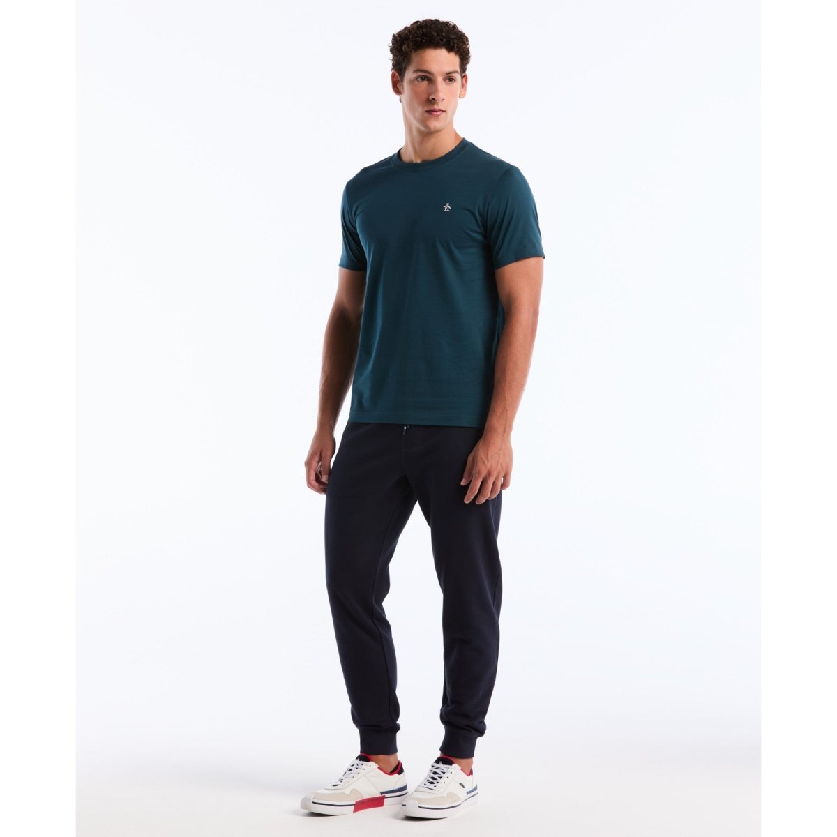 Pin Point Embroidered Logo T-Shirt In Reflecting Pond - RUTHERFORD & Co