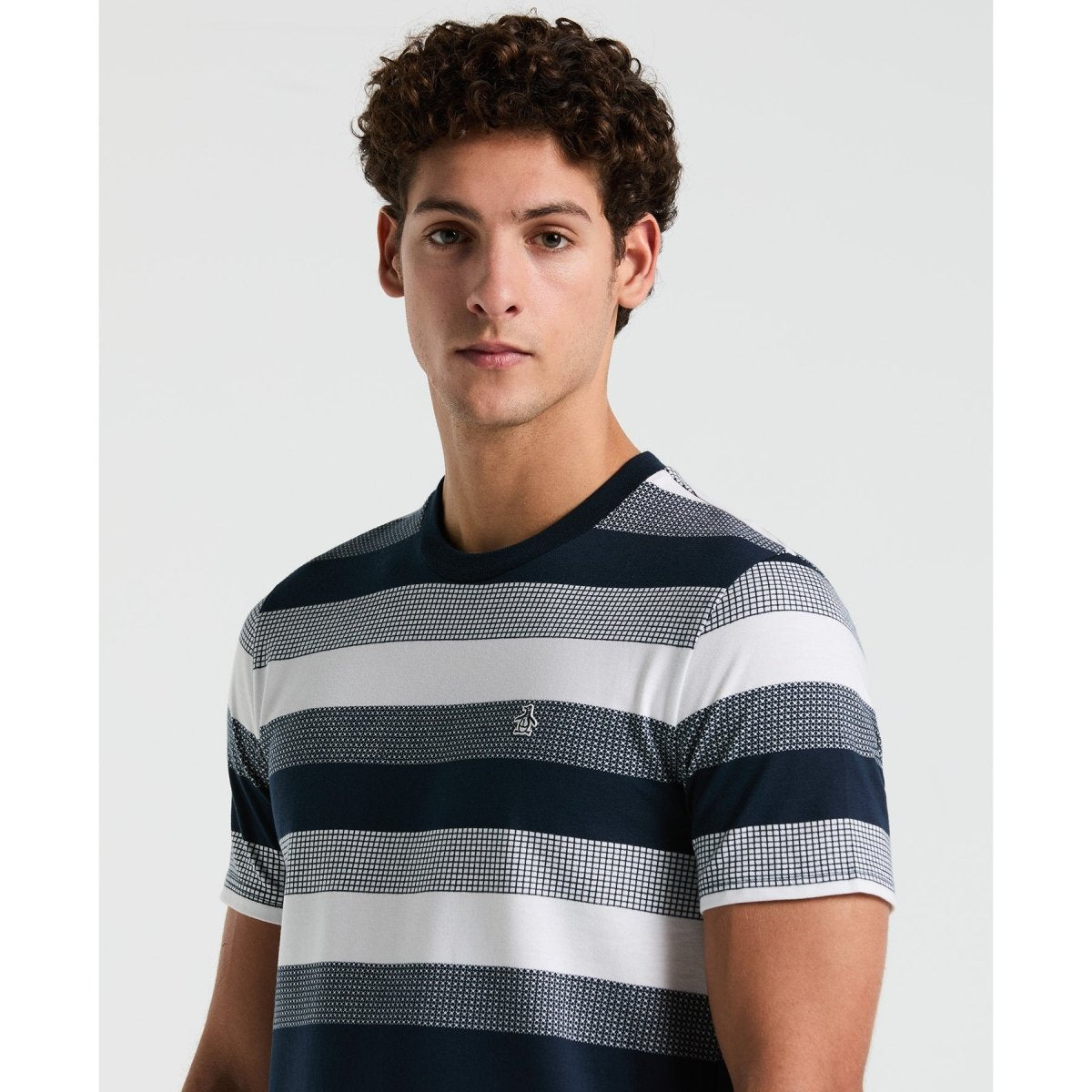 Pique Jaquard Stripe T-Shirt In Dark Sapphire - RUTHERFORD & Co