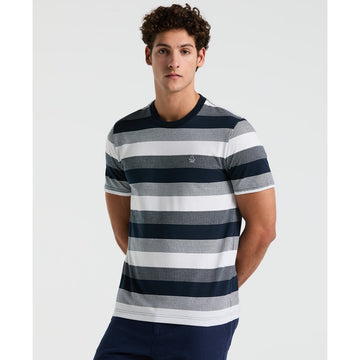 Pique Jaquard Stripe T-Shirt In Dark Sapphire - RUTHERFORD & Co