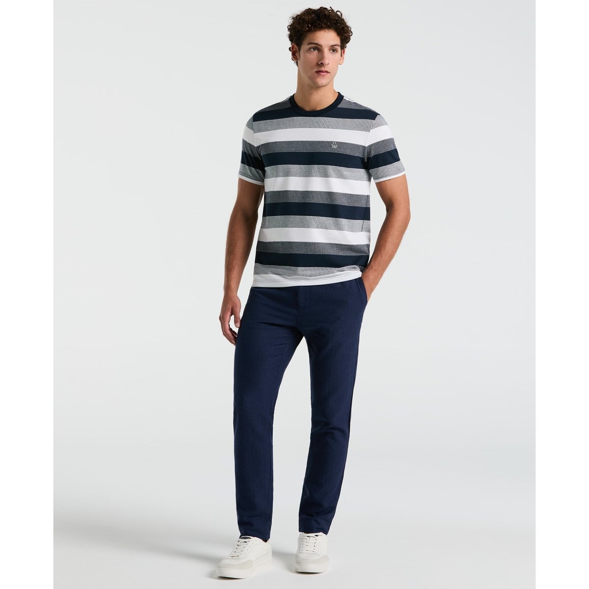 Pique Jaquard Stripe T-Shirt In Dark Sapphire - RUTHERFORD & Co