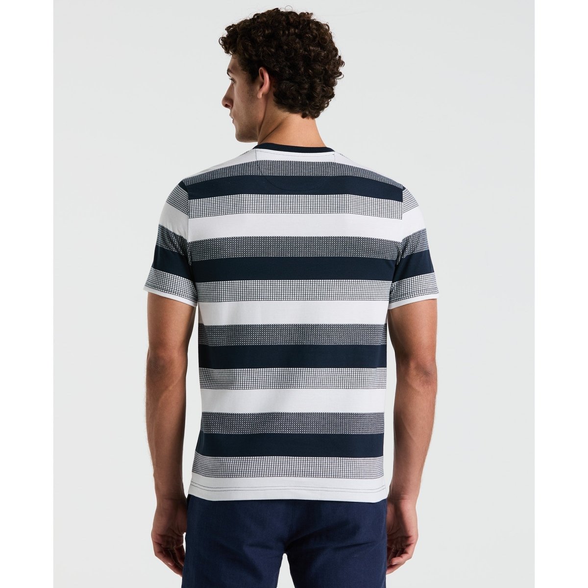 Pique Jaquard Stripe T-Shirt In Dark Sapphire - RUTHERFORD & Co