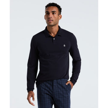 Pique Long Sleeve Polo Shirt In Dark Sapphire - RUTHERFORD & Co