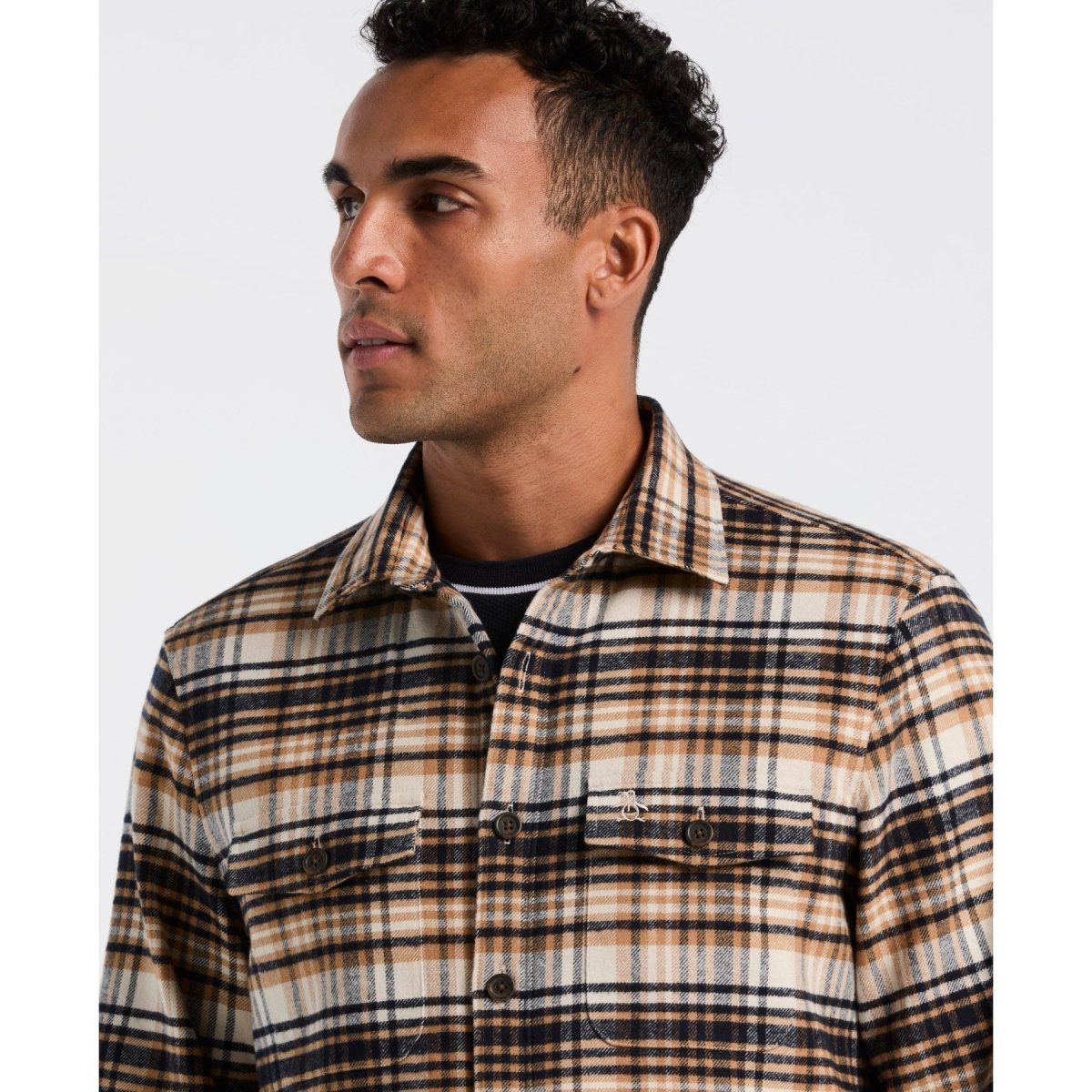 Plaid Flannel Shacket In Birch - RUTHERFORD & Co