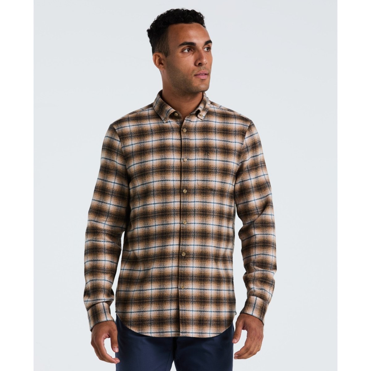 Plaid Flannel Shirt In Tigers Eye - RUTHERFORD & Co