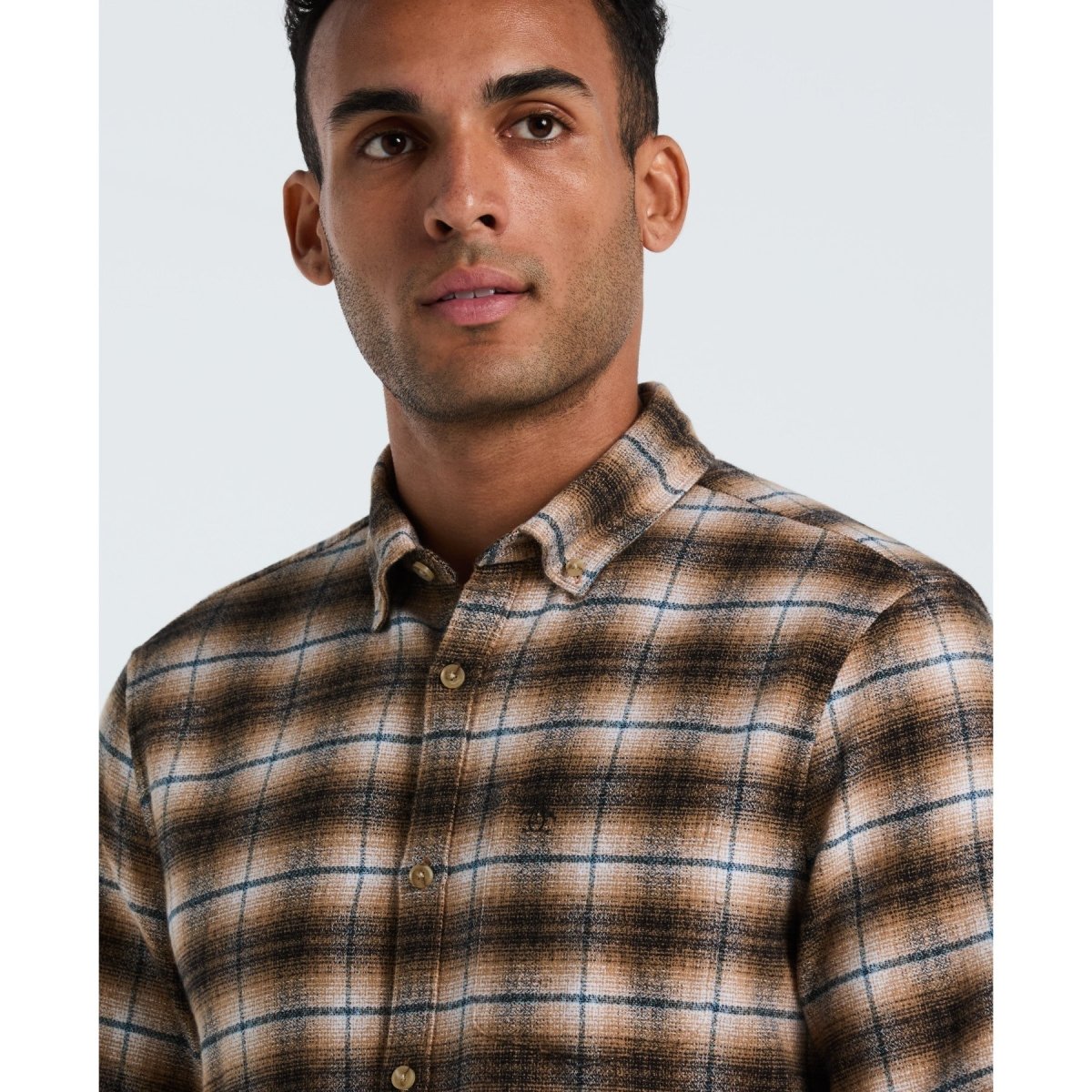 Plaid Flannel Shirt In Tigers Eye - RUTHERFORD & Co