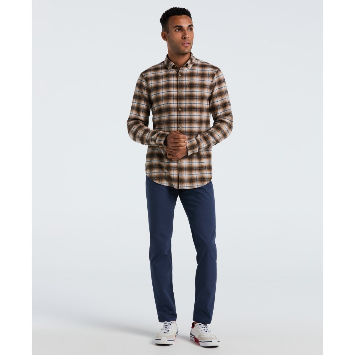 Plaid Flannel Shirt In Tigers Eye - RUTHERFORD & Co