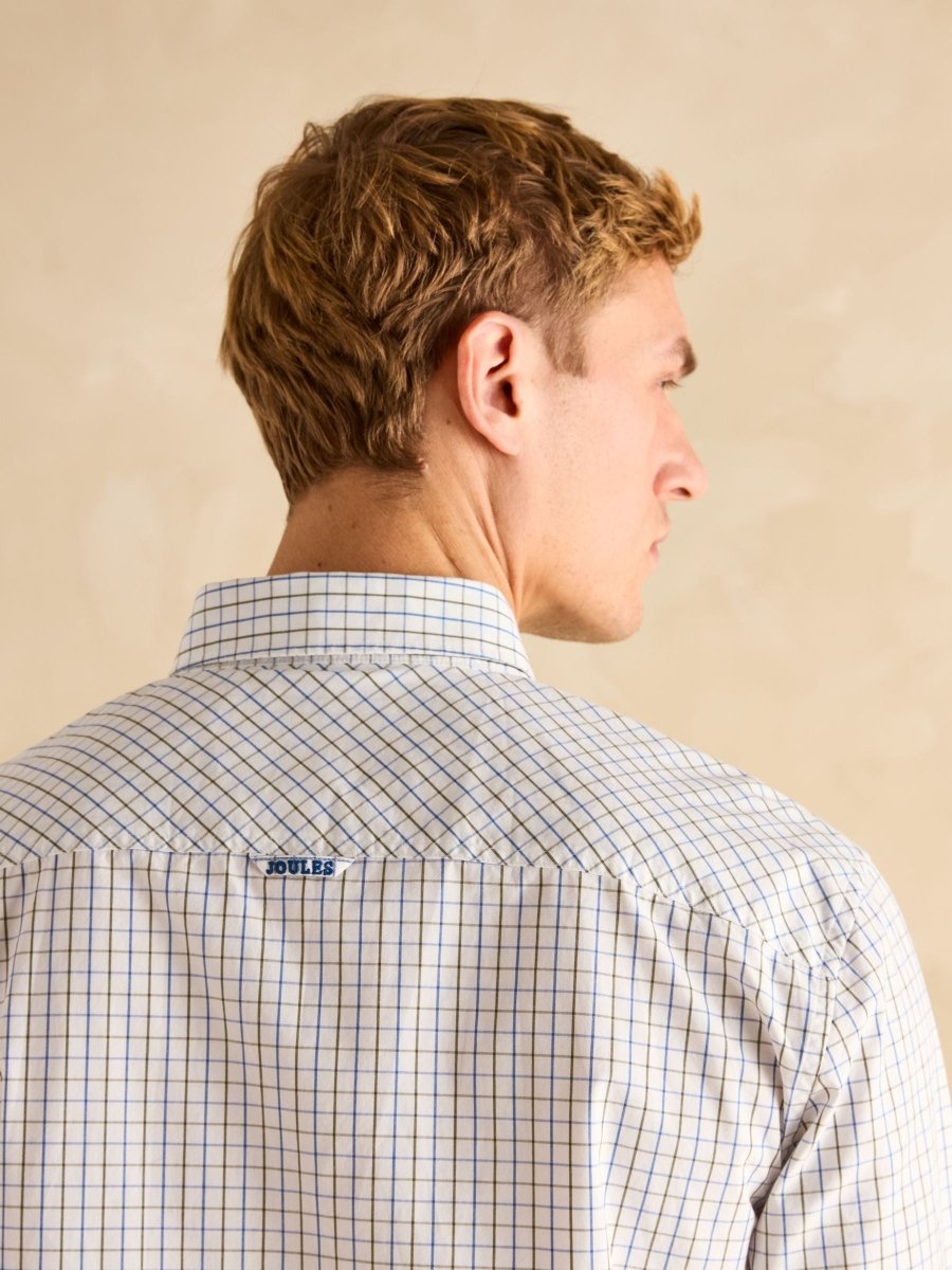 Poplin Blue & Green Check Classic Fit Shirt - RUTHERFORD & Co