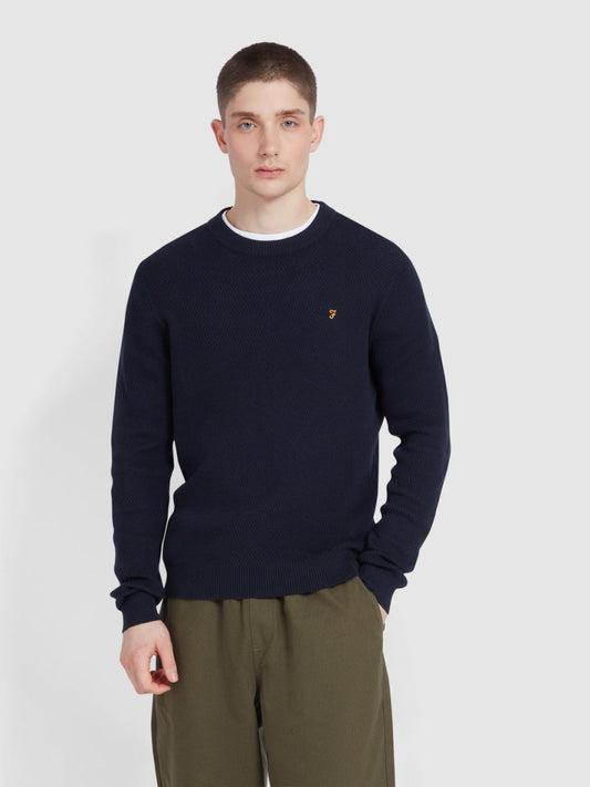 Rainhill Honeycomb Sweater In True Navy - RUTHERFORD & Co