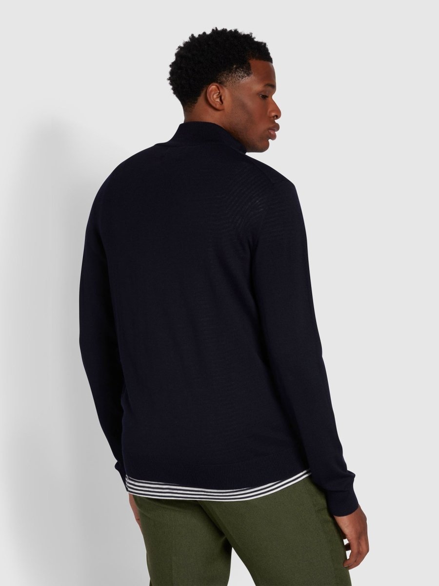 Redchurch Merino Wool Quarter Zip Sweater In True Navy - RUTHERFORD & Co