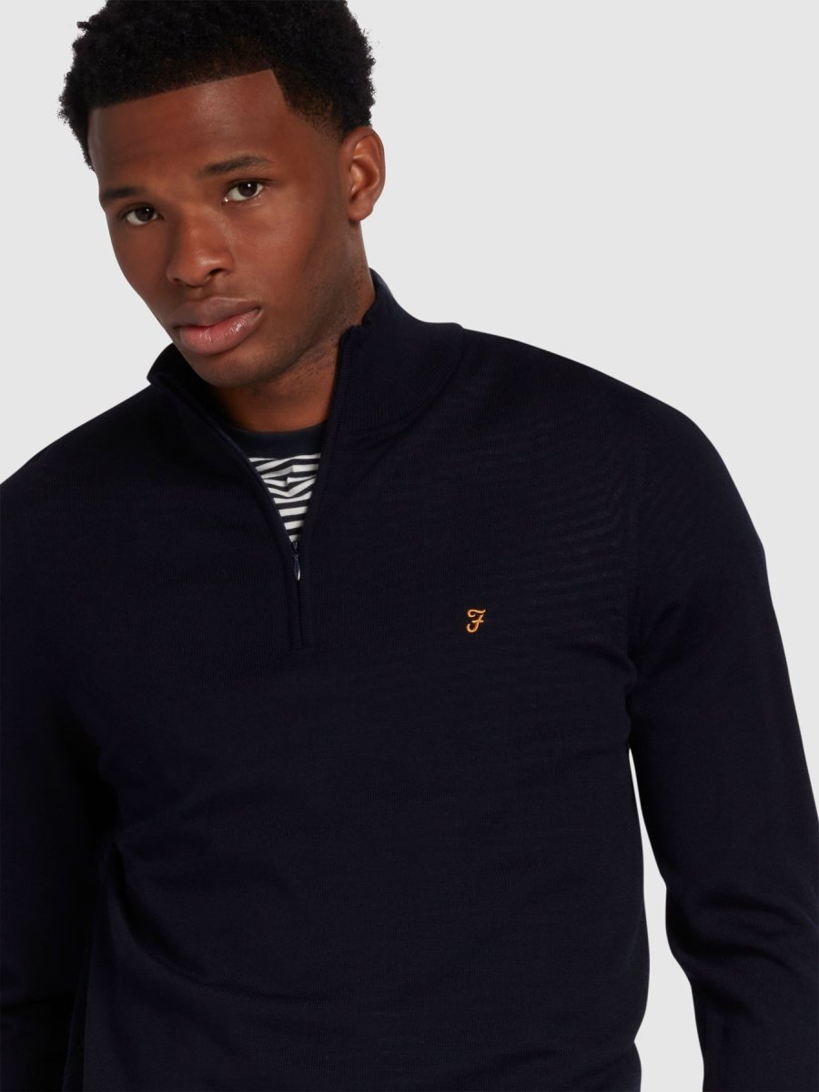 Redchurch Merino Wool Quarter Zip Sweater In True Navy - RUTHERFORD & Co