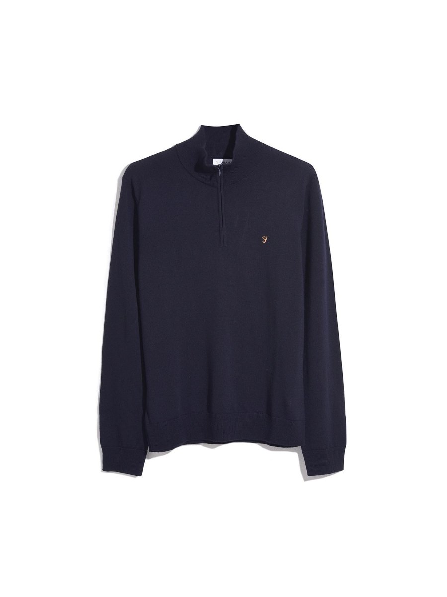 Redchurch Merino Wool Quarter Zip Sweater In True Navy - RUTHERFORD & Co