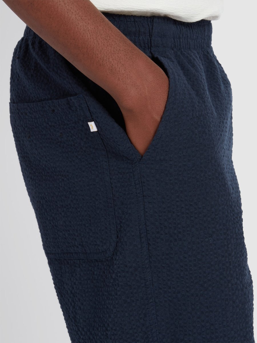 Redwald Seersucker Shorts In True Navy - RUTHERFORD & Co