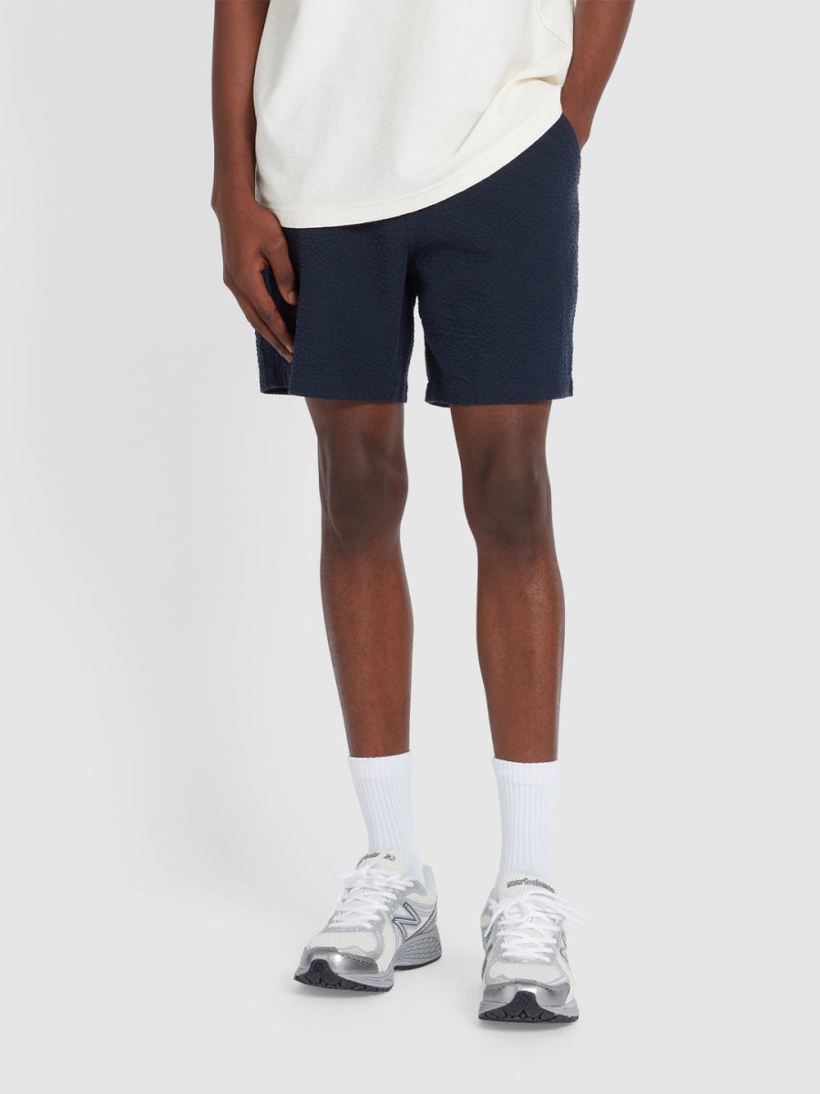 Redwald Seersucker Shorts In True Navy - RUTHERFORD & Co