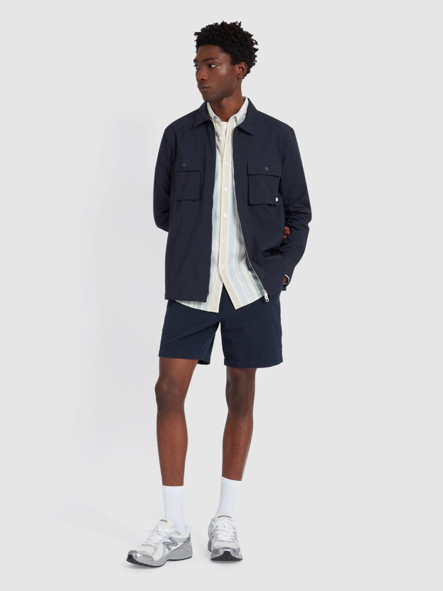 Redwald Seersucker Shorts In True Navy - RUTHERFORD & Co