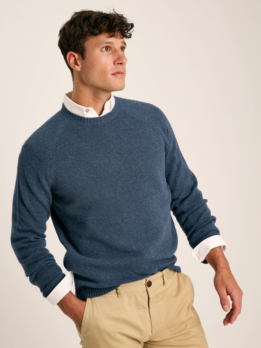 Rowley Navy Lambswool Crew Neck Jumper - RUTHERFORD & Co