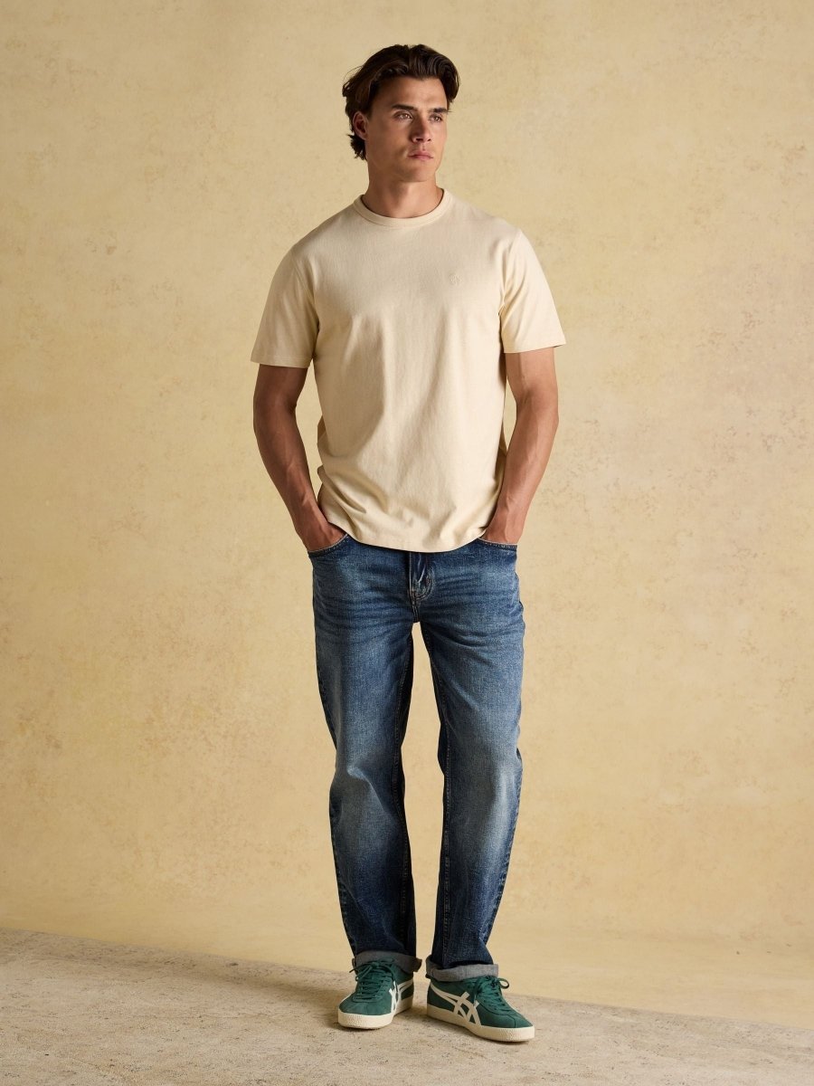 Rugby Club Cream Crew Neck Cotton T-Shirt - RUTHERFORD & Co