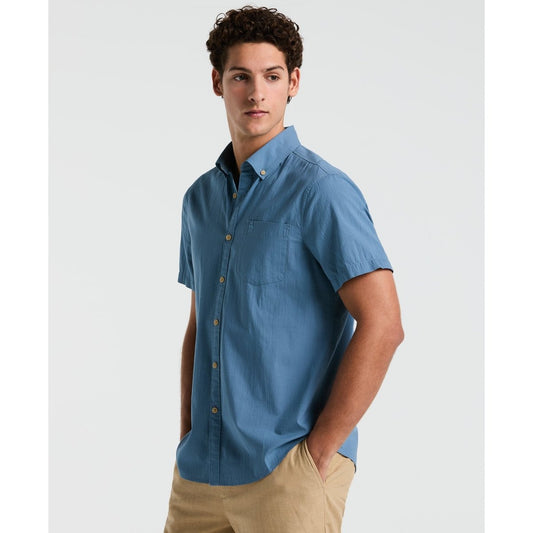 Seersucker Short Sleeve Shirt In Copen Blue - RUTHERFORD & Co