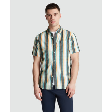 Short Sleeve Crinkle Vertical Stripe Shirt In Blue Wing Teal - RUTHERFORD & Co