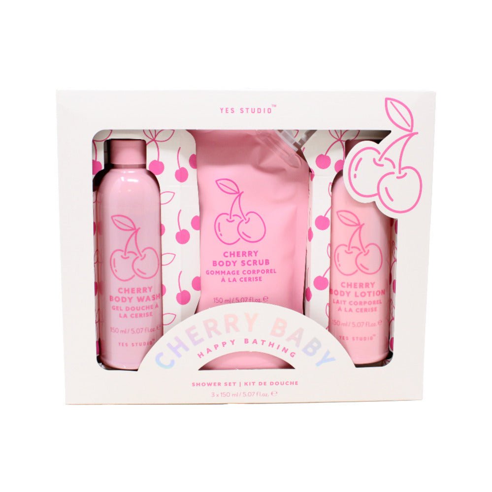 Shower Body Gift Set Wash Scrub & Lotion Cherry Fragranced Beauty Self Care Gift - RUTHERFORD & Co