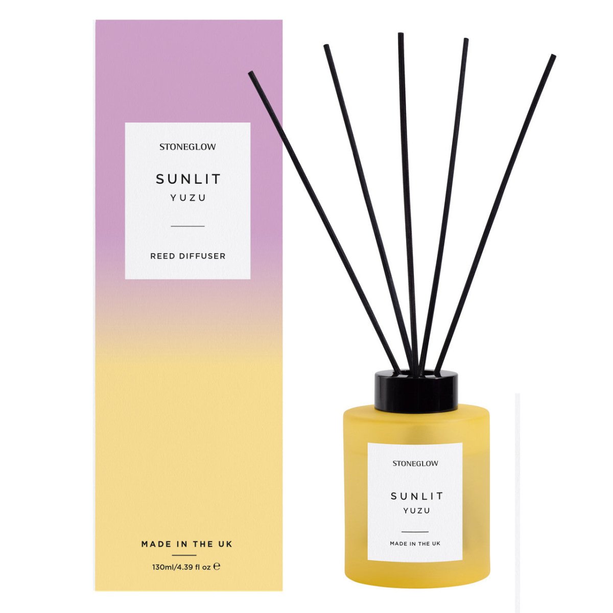 Sol - Sunlit Yuzu - Scented Reed Diffuser 130ml - Yellow Glass - RUTHERFORD & Co