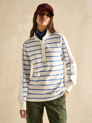 Southwold Cream/Blue Button Down Striped Sweatshirt - RUTHERFORD & Co