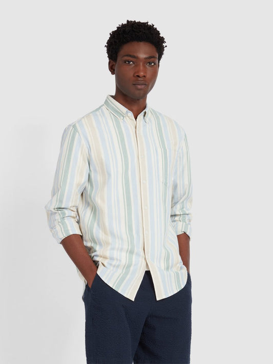 Steen Brushed Organic Cotton Stripe Shirt In Ecru - RUTHERFORD & Co