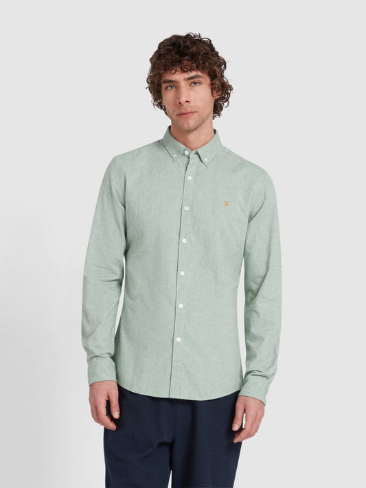 Steen Slim Fit Brushed Organic Cotton Shirt In Green Meadow Marl - RUTHERFORD & Co