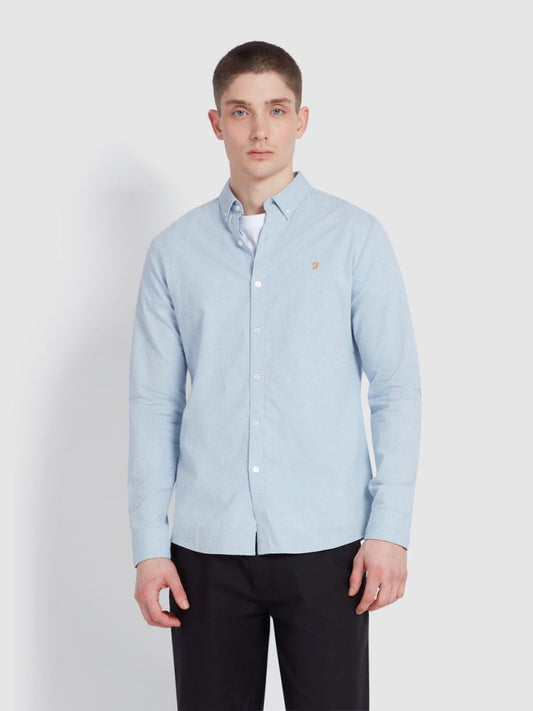 Steen Slim Fit Brushed Organic Cotton Shirt In Powder Blue Marl - RUTHERFORD & Co